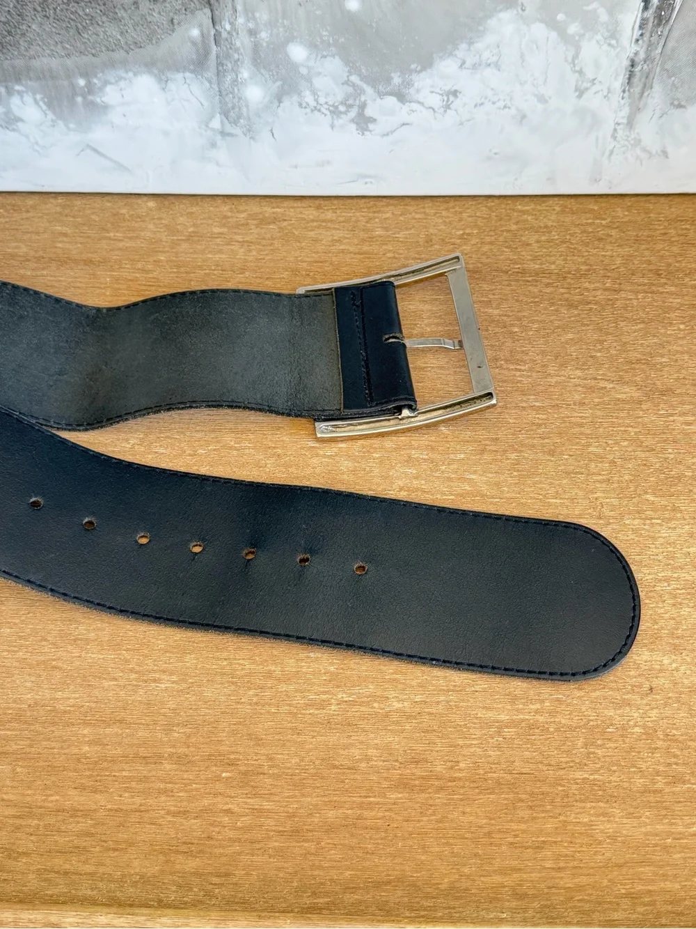 Y2K Women's Black Wide Waist Belt with Silver Buckle